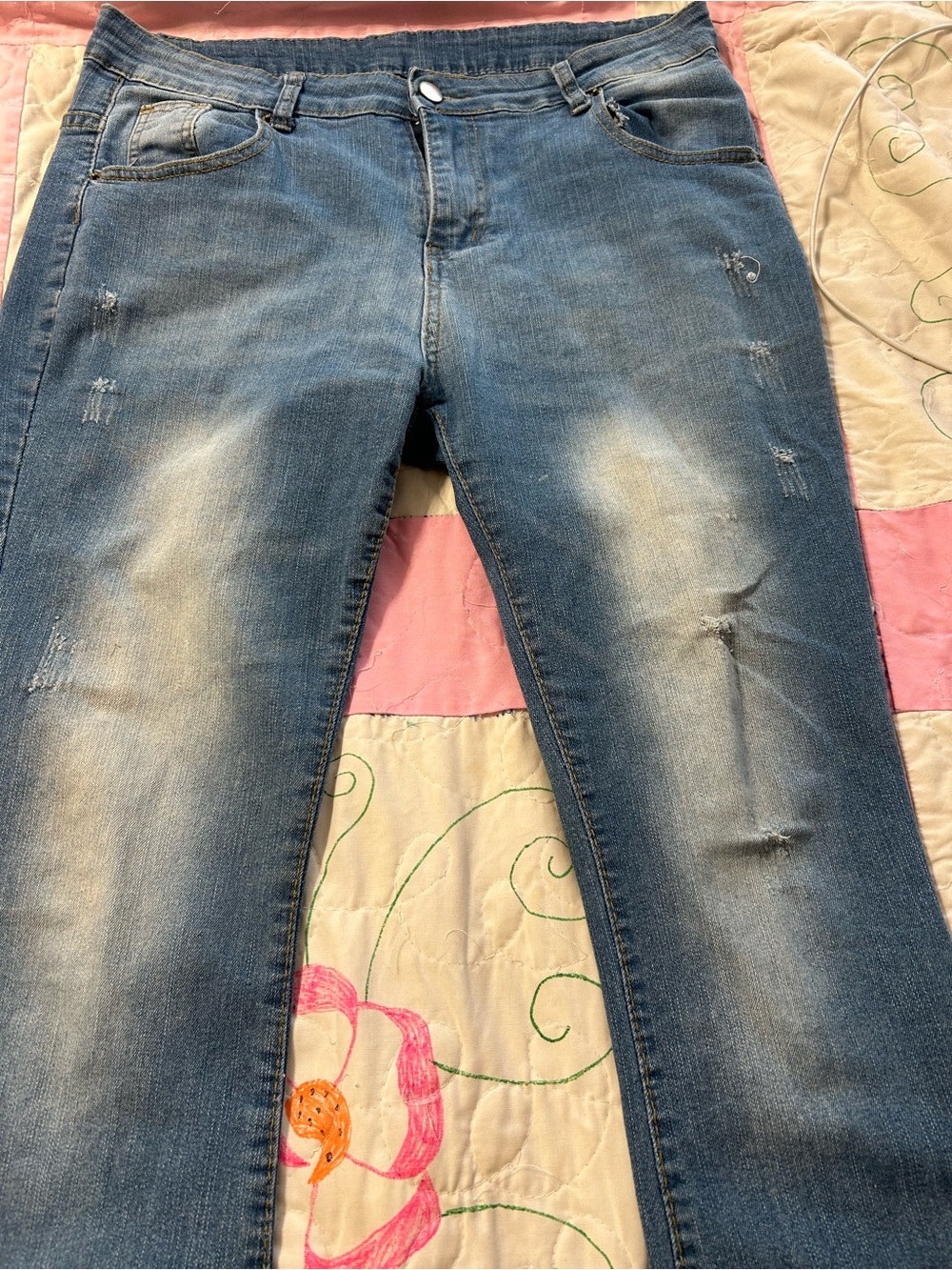 Women’s Light Blue Skinny Jeans with Faded Distress